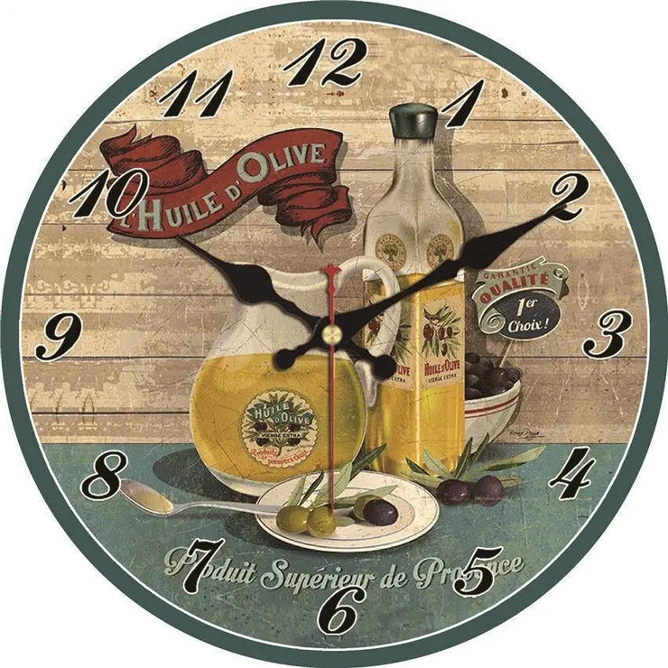 Relojes Cocina de aceite de oliva de reloj de pared vintage ecomboutique138 OrnateVogue 15cm